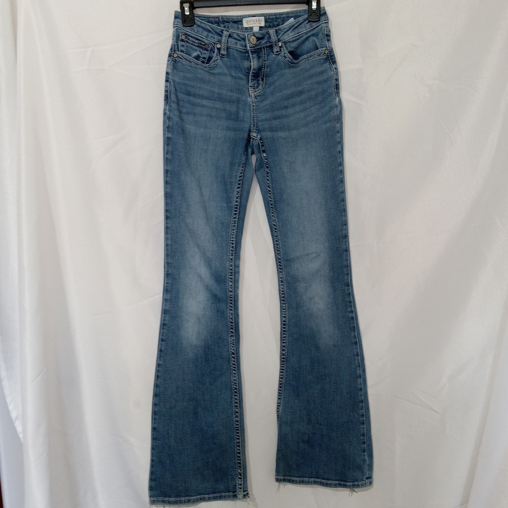 Shyanne Women Jeans 27 Blue Denim Flared Mid Rise Cotton 33 in Inseam Rodeo